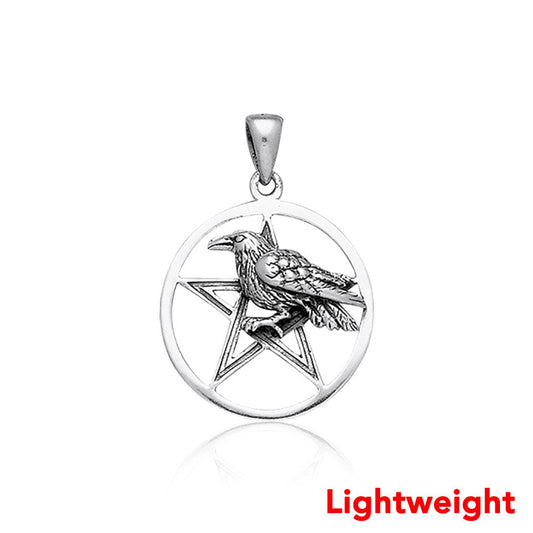 Lightweight Raven on Pentacle Sterling Silver Pendant TPD6517