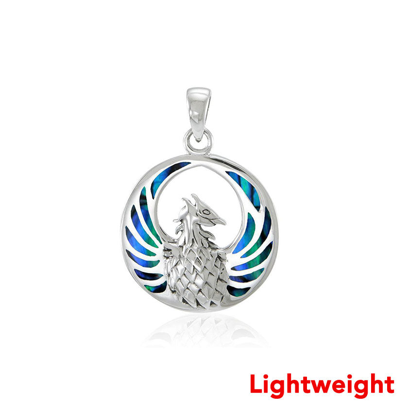 Lightweight Phoenix Sterling Silver Pendant with Inlay Stone TPD6521