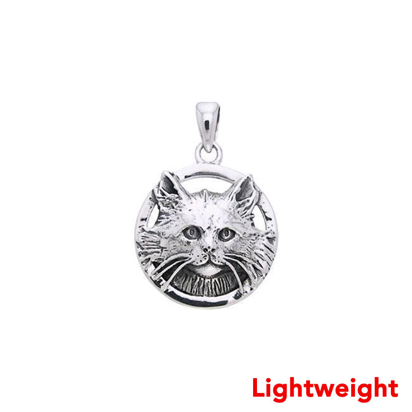 Lightweight Jody Bergsma Domestic Long Hair Cat Sterling Silver Pendant TPD6529
