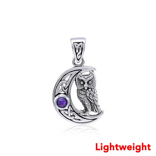 Lightweight Cat with Celtic Crescent Moon Sterling Silver Pendant TPD6533