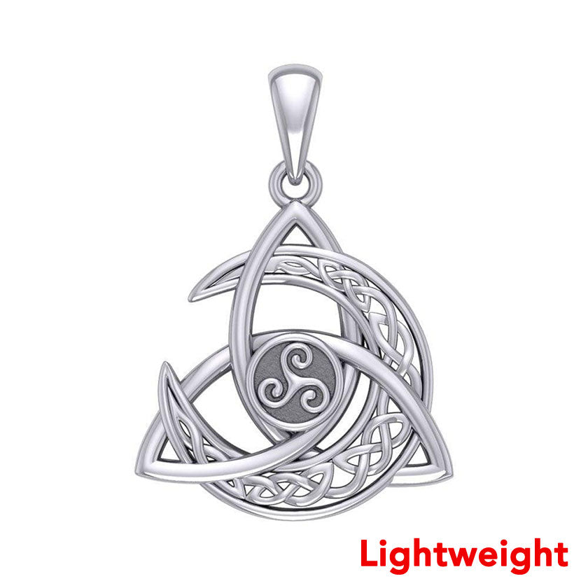 Lightweight Trinity Knot with Celtic Crescent Moon and Triskele Sterling Silver Pendant TPD6534