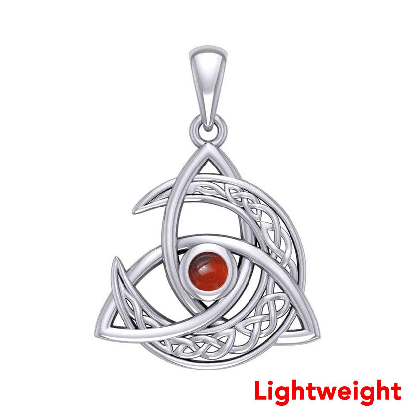 Lightweight Trinity Knot with Celtic Crescent Moon Silver Pendant with Gem TPD6535