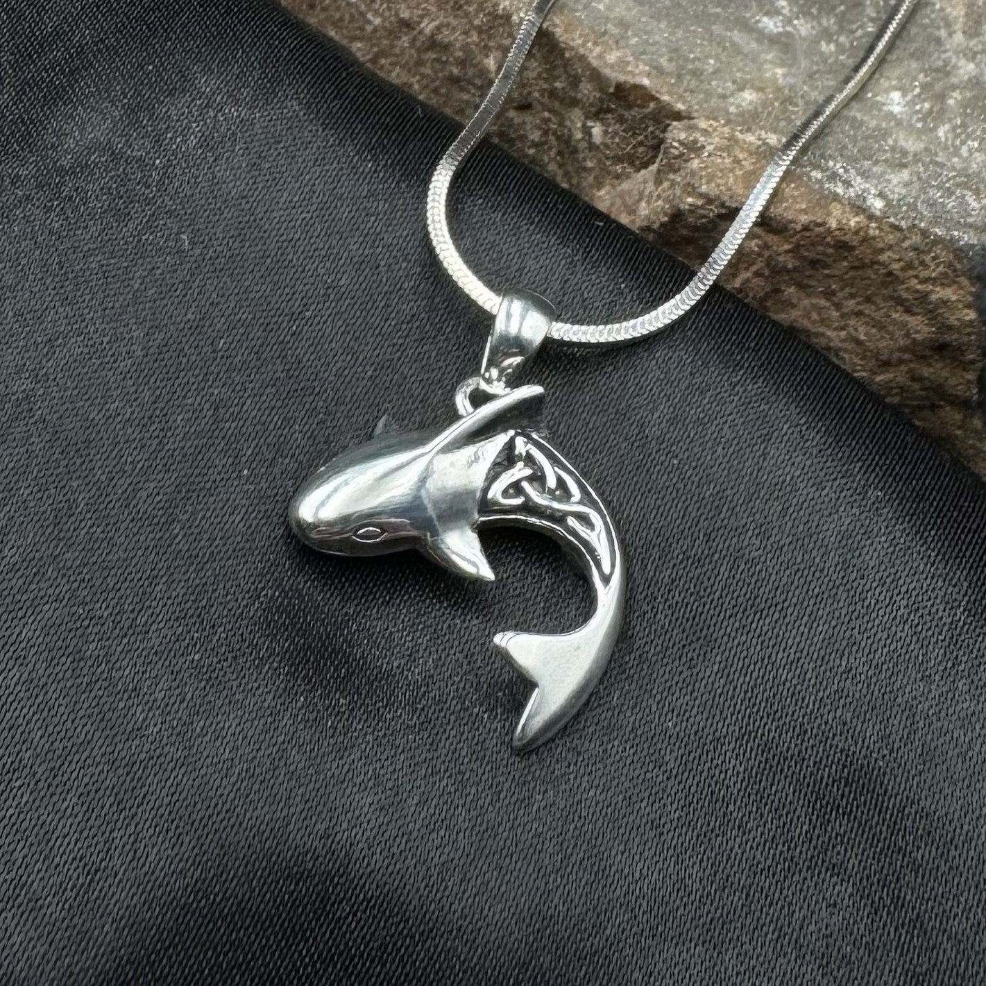 Celtic Shark Sterling Silver Plated over Solid Brass Pendant BPD066