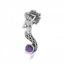 Silver Celtic Mermaid with Gem Pendant TPD079