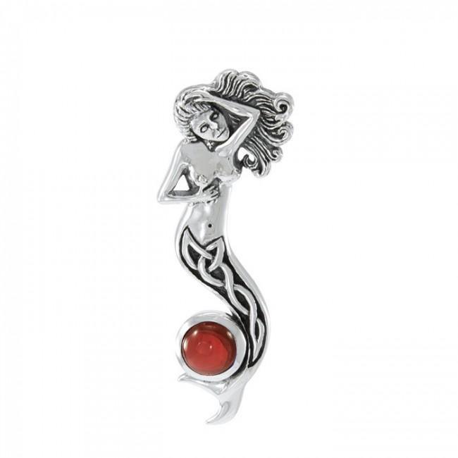 Silver Celtic Mermaid with Gem Pendant TPD079