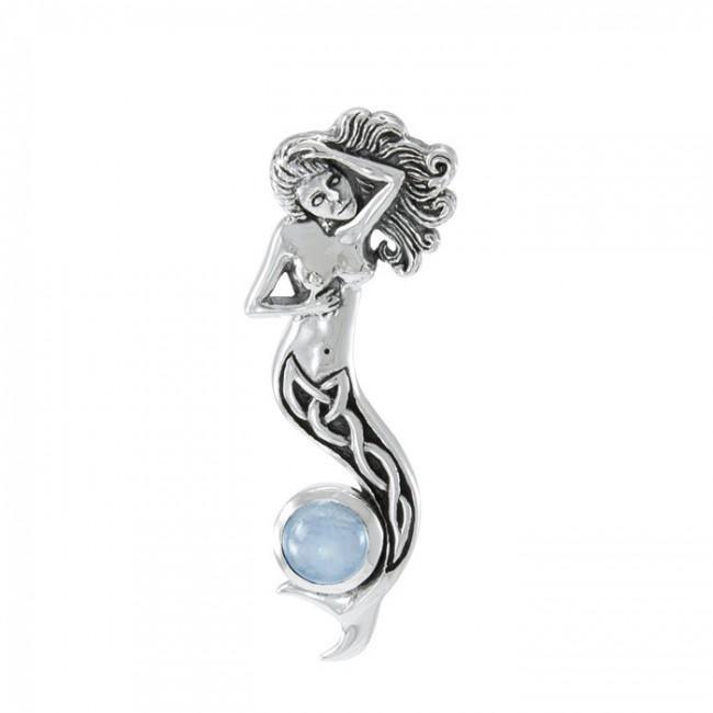 Silver Celtic Mermaid with Gem Pendant TPD079