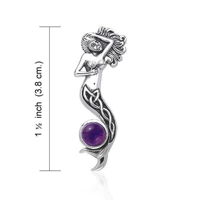 Silver Celtic Mermaid with Gem Pendant TPD079