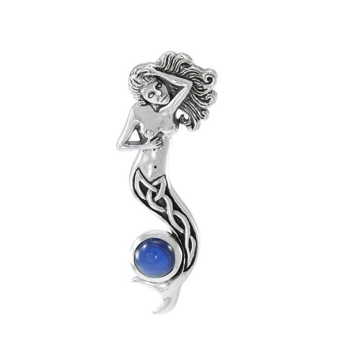 Silver Celtic Mermaid with Gem Pendant TPD079