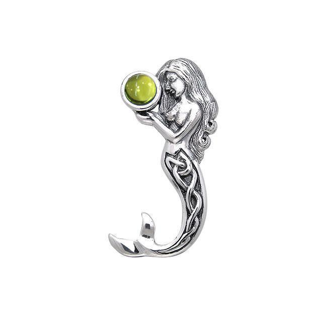 Gentle melody of the Celtic Mermaid Under the Sea ~ Sterling Silver Jewelry Pendant with Gemstone TPD080