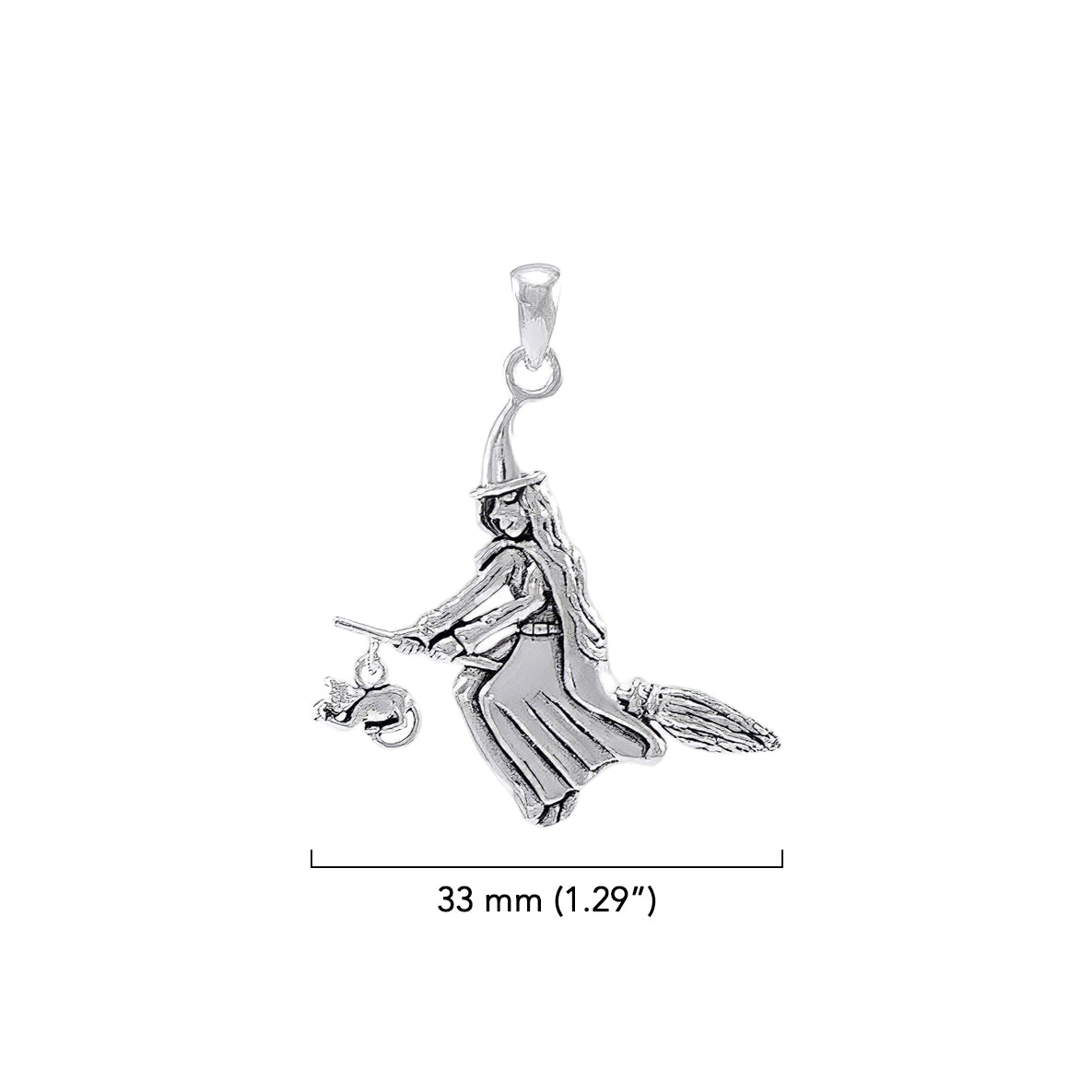A bewitching moonlight ride Witch on Broomstick Sterling Silver Pendant TPD088*