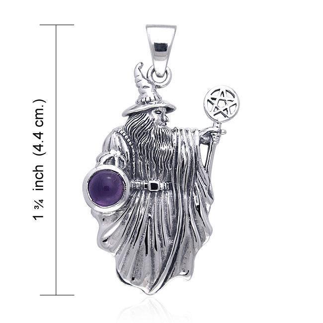 Wizard with The Pentacle Wand Silver Pendant TPD090