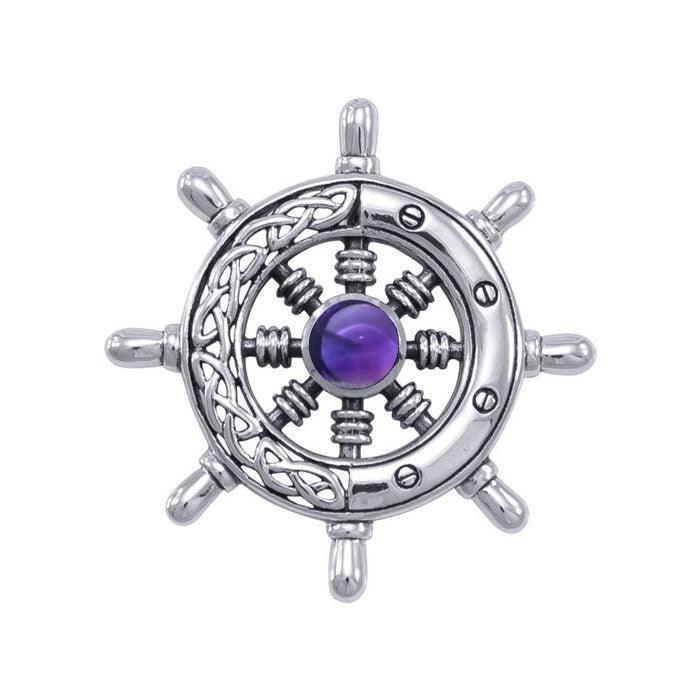 Wherever the Celtic ship wheel goes ~ Sterling Silver Small Pendant with Gemstone TPD1028