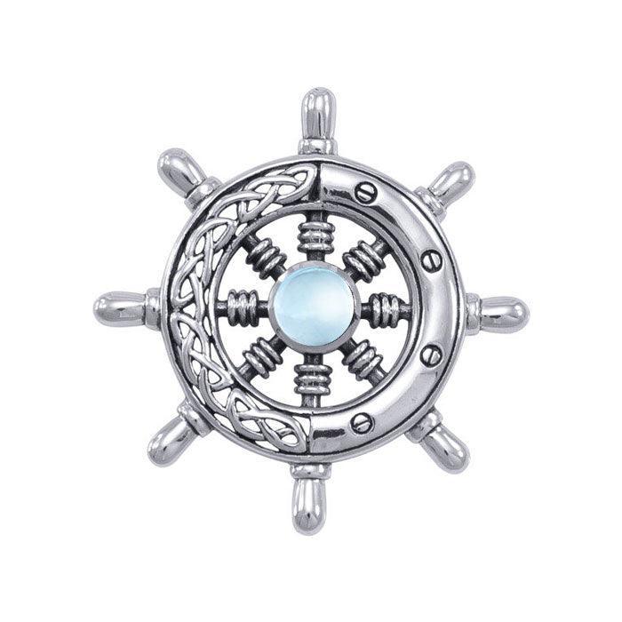 Wherever the Celtic ship wheel goes ~ Sterling Silver Small Pendant with Gemstone TPD1028