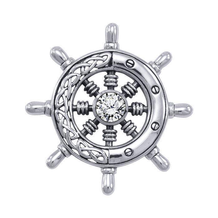 Wherever the Celtic ship wheel goes ~ Sterling Silver Small Pendant with Gemstone TPD1028