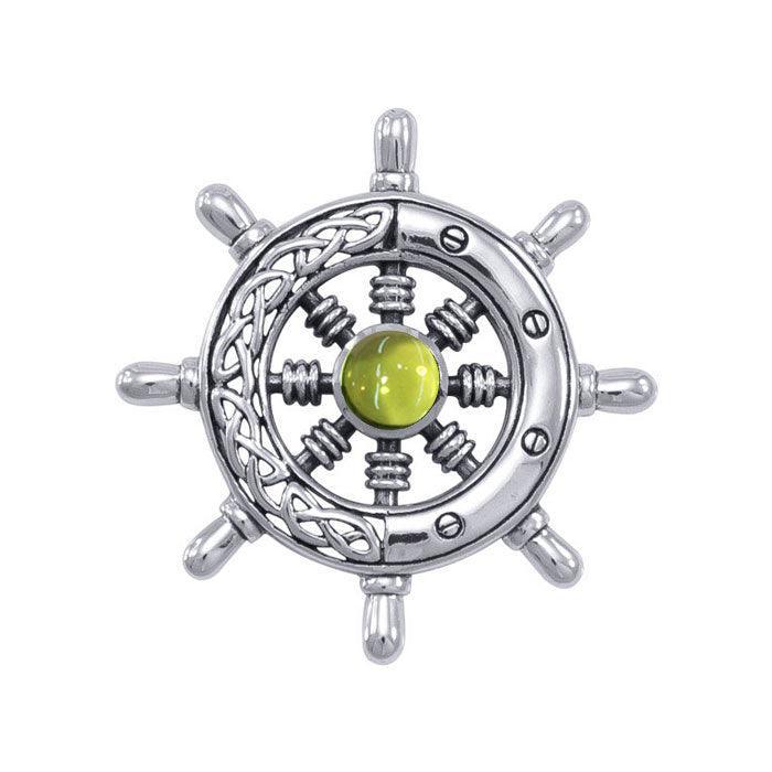 Wherever the Celtic ship wheel goes ~ Sterling Silver Small Pendant with Gemstone TPD1028