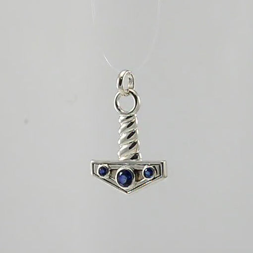 Thor's Hammer Sterling Silver with Gems Pendant by Oberon Zell TPD1117