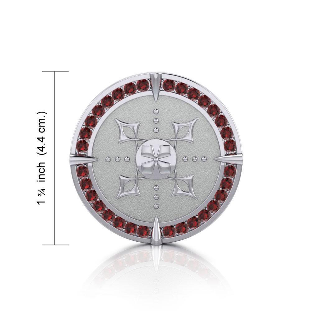 Viking Warrior Shield of Inspiration ~ Sterling Silver Pendant Jewelry with Garnet Gemstones TPD1189