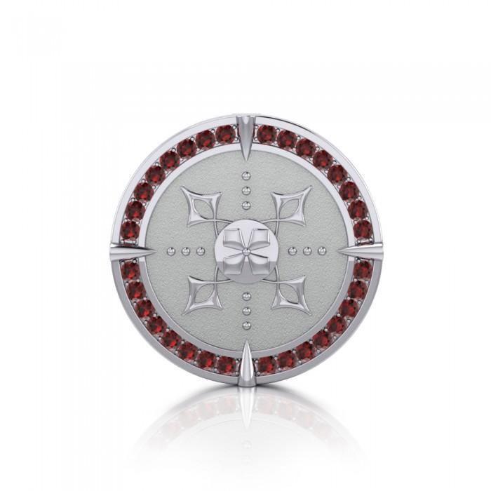 Viking Warrior Shield of Inspiration ~ Sterling Silver Pendant Jewelry with Garnet Gemstones TPD1189