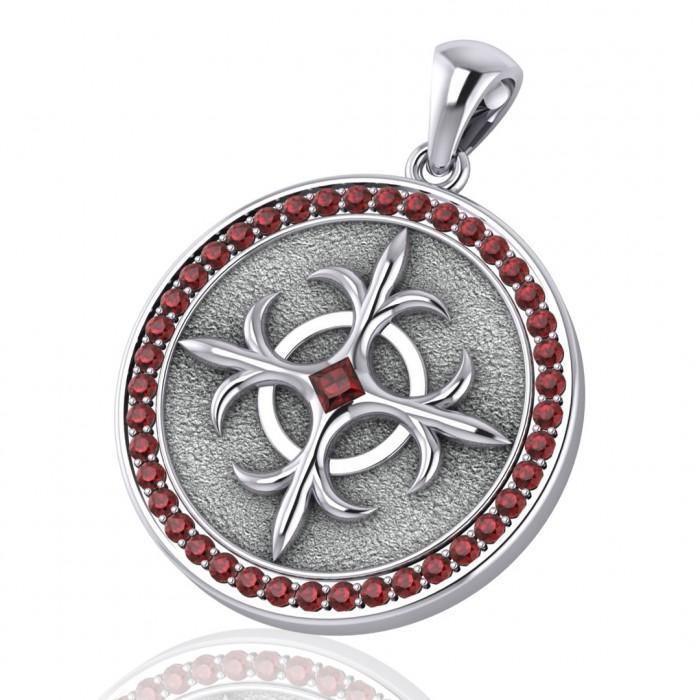 A marvelous manifestation of strength Silver Viking Shield Pendant with Gemstone TPD1326