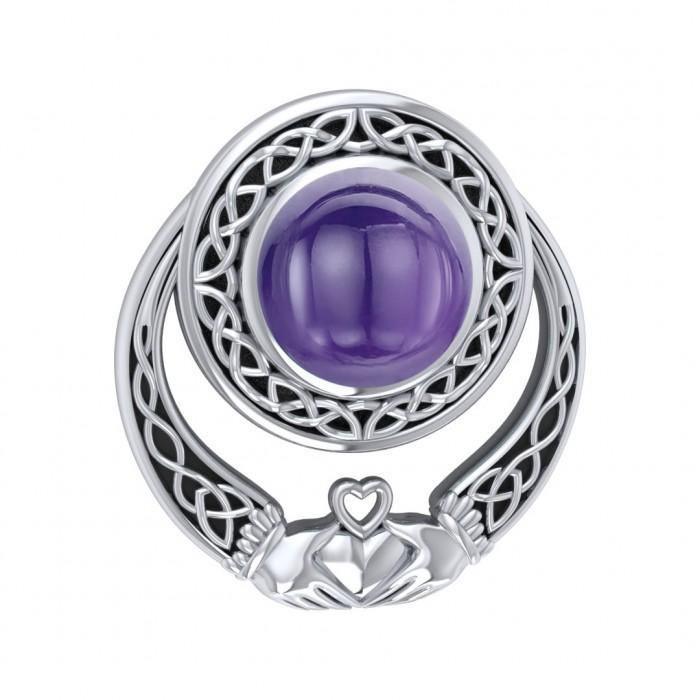A unique love of eternity and grace ~ Celtic Knotwork Claddagh Sterling Silver Pendant Jewelry with Gemstone TPD220