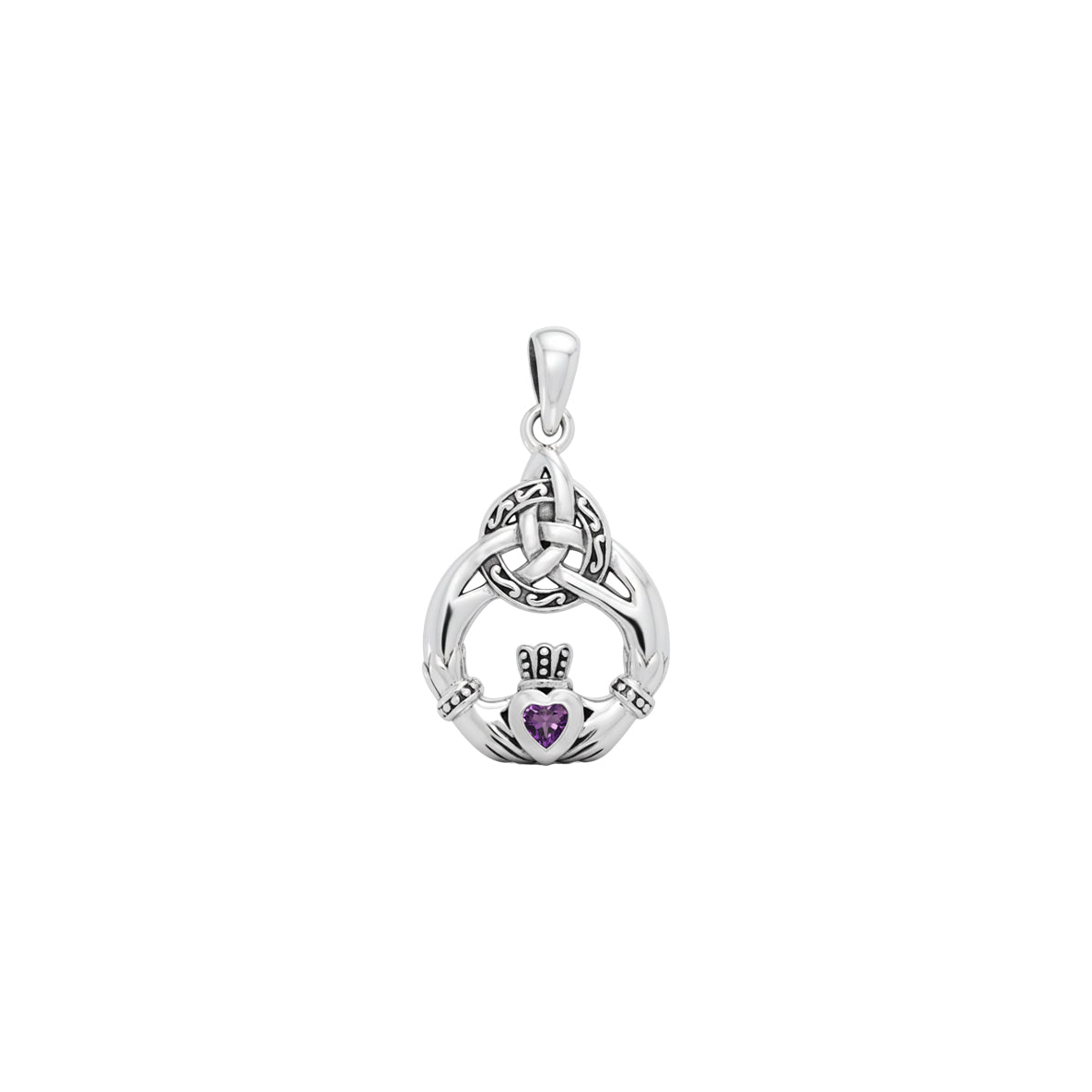 Celtic Triquetra with Claddagh Sterling Silver Pendant With Gem TPD2241