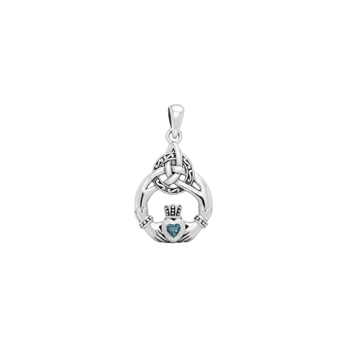 Celtic Triquetra with Claddagh Sterling Silver Pendant With Gem TPD2241