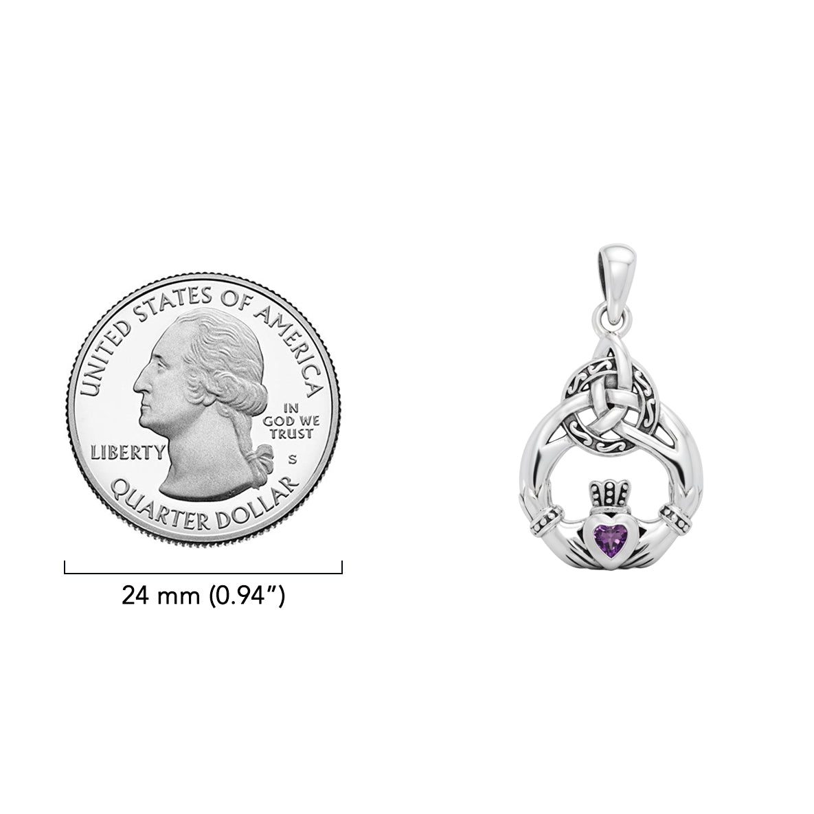 Celtic Triquetra with Claddagh Sterling Silver Pendant With Gem TPD2241