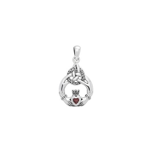 Celtic Triquetra with Claddagh Sterling Silver Pendant With Gem TPD2241