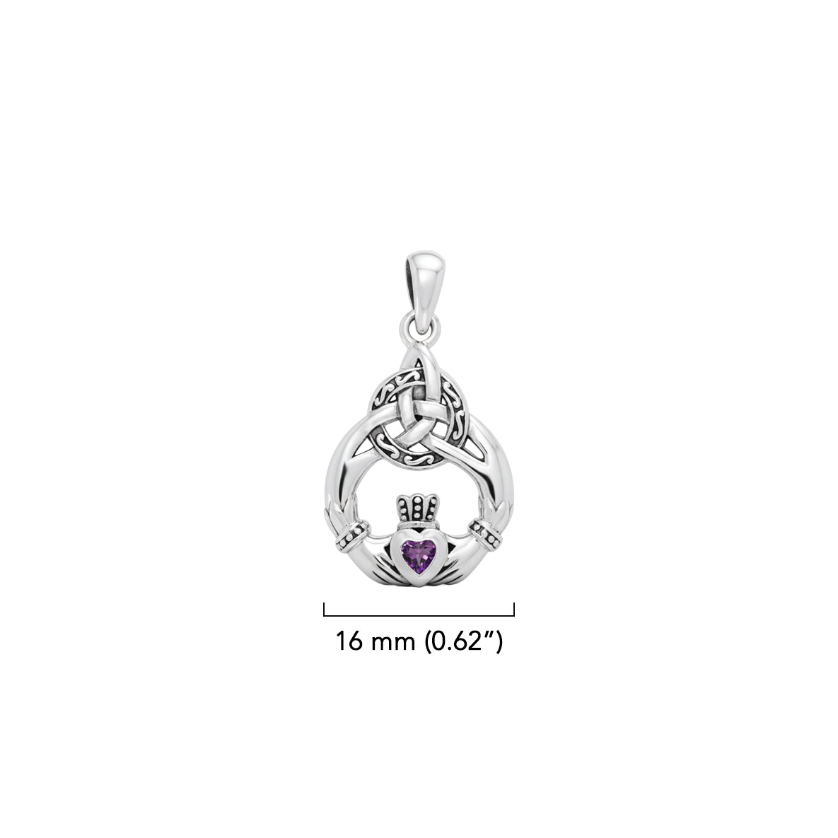 Celtic Triquetra with Claddagh Sterling Silver Pendant With Gem TPD2241