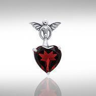 Gentle touch by the Wings of an Angel ~Sterling Silver Jewelry Pendant with a Heart-shaped Gemstone TPD2347
