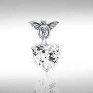 Gentle touch by the Wings of an Angel ~Sterling Silver Jewelry Pendant with a Heart-shaped Gemstone TPD2347