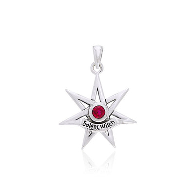 Salem Witch Seven Pointed Star with Gemstone Silver Pendant TPD2928