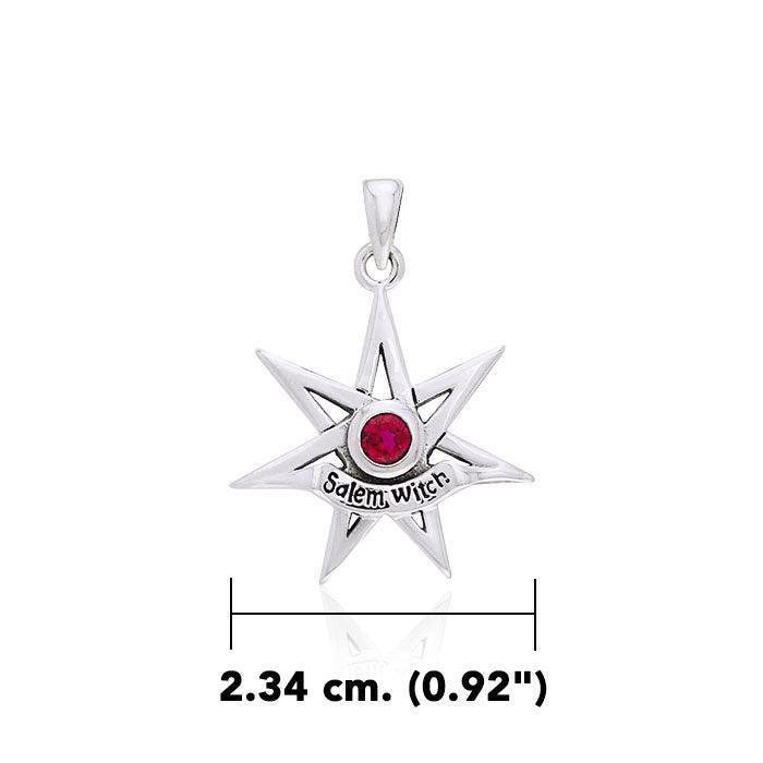 Salem Witch Seven Pointed Star with Gemstone Silver Pendant TPD2928