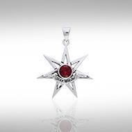 Sexy Witch Seven Pointed Star with Gemstone Silver Pendant TPD2929