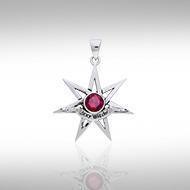 Sexy Witch Seven Pointed Star with Gemstone Silver Pendant TPD2929