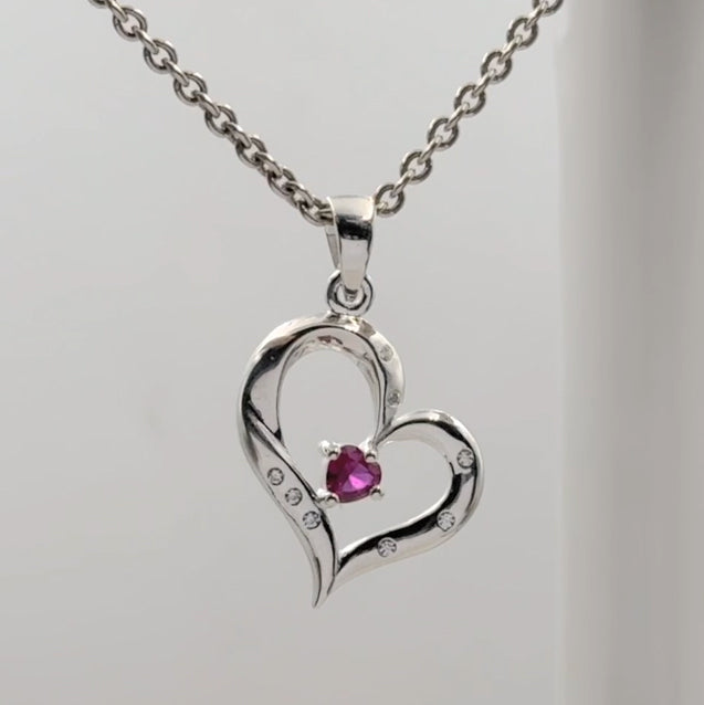 Elegant Heart Sterling Silver Pendant with Genius Garnet and CZ TPD2962
