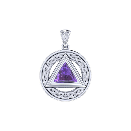 Pave the road to full healing ~ Celtic AA Symbol Sterling Silver Pendant with Gemstone TPD326