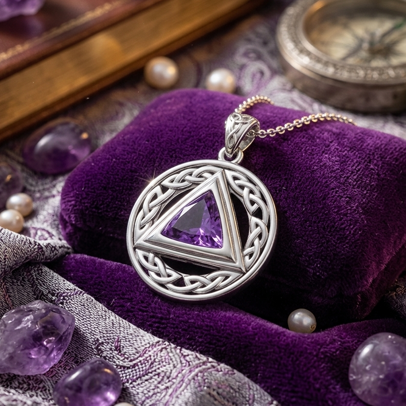 Pave the road to full healing ~ Celtic AA Symbol Sterling Silver Pendant with Gemstone TPD326