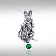 Live in a meaningful curiosity ~ Celtic Knotwork Cat Sterling Silver Jewelry Pendant with Gemstone TPD330