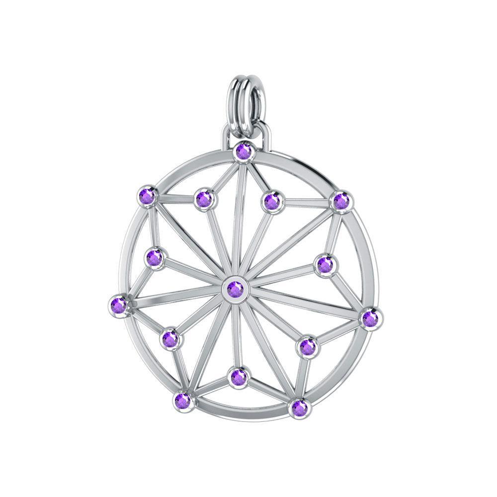 Round Tetragram Energy Symbol Silver Pendant With Gemstones TPD3308 - peterstone.dropshipping