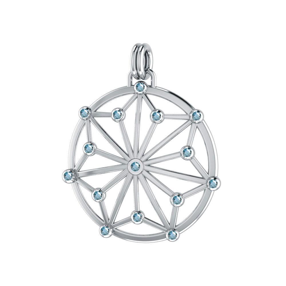 Round Tetragram Energy Symbol Silver Pendant With Gemstones TPD3308 - peterstone.dropshipping
