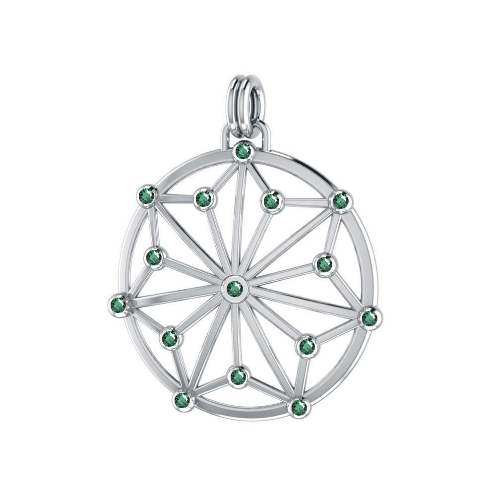 Round Tetragram Energy Symbol Silver Pendant With Gemstones TPD3308 - peterstone.dropshipping