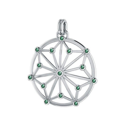 Round Tetragram Energy Symbol Silver Pendant With Gemstones TPD3308 - peterstone.dropshipping