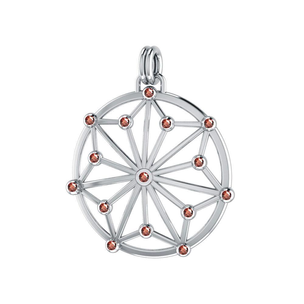 Round Tetragram Energy Symbol Silver Pendant With Gemstones TPD3308 - peterstone.dropshipping