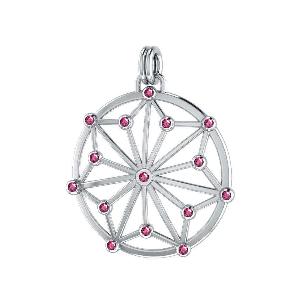 Round Tetragram Energy Symbol Silver Pendant With Gemstones TPD3308 - peterstone.dropshipping