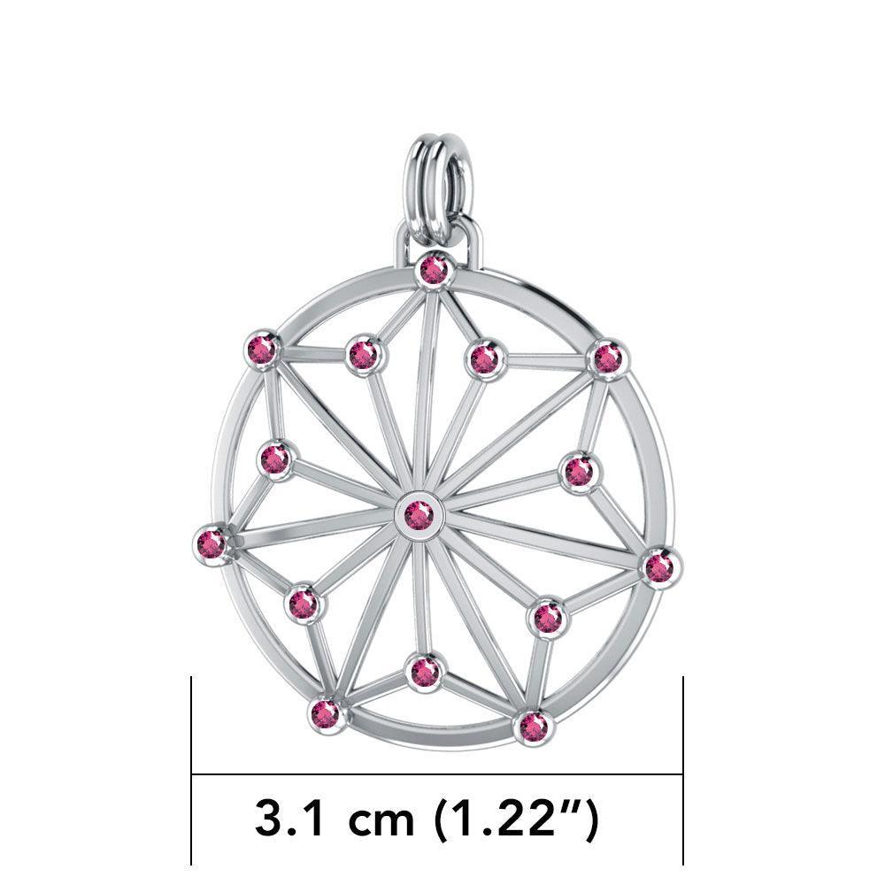 Round Tetragram Energy Symbol Silver Pendant With Gemstones TPD3308 - peterstone.dropshipping