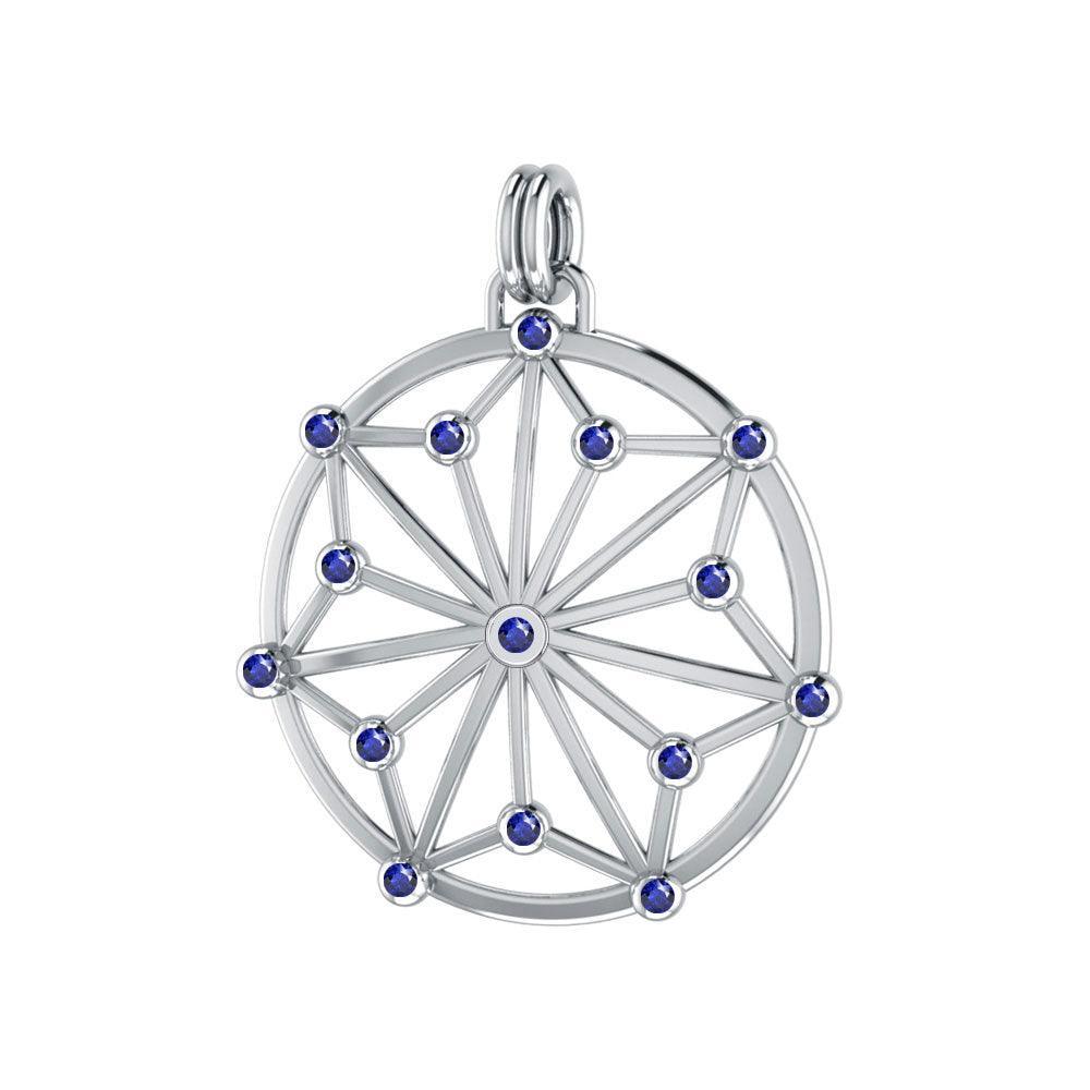 Round Tetragram Energy Symbol Silver Pendant With Gemstones TPD3308 - peterstone.dropshipping