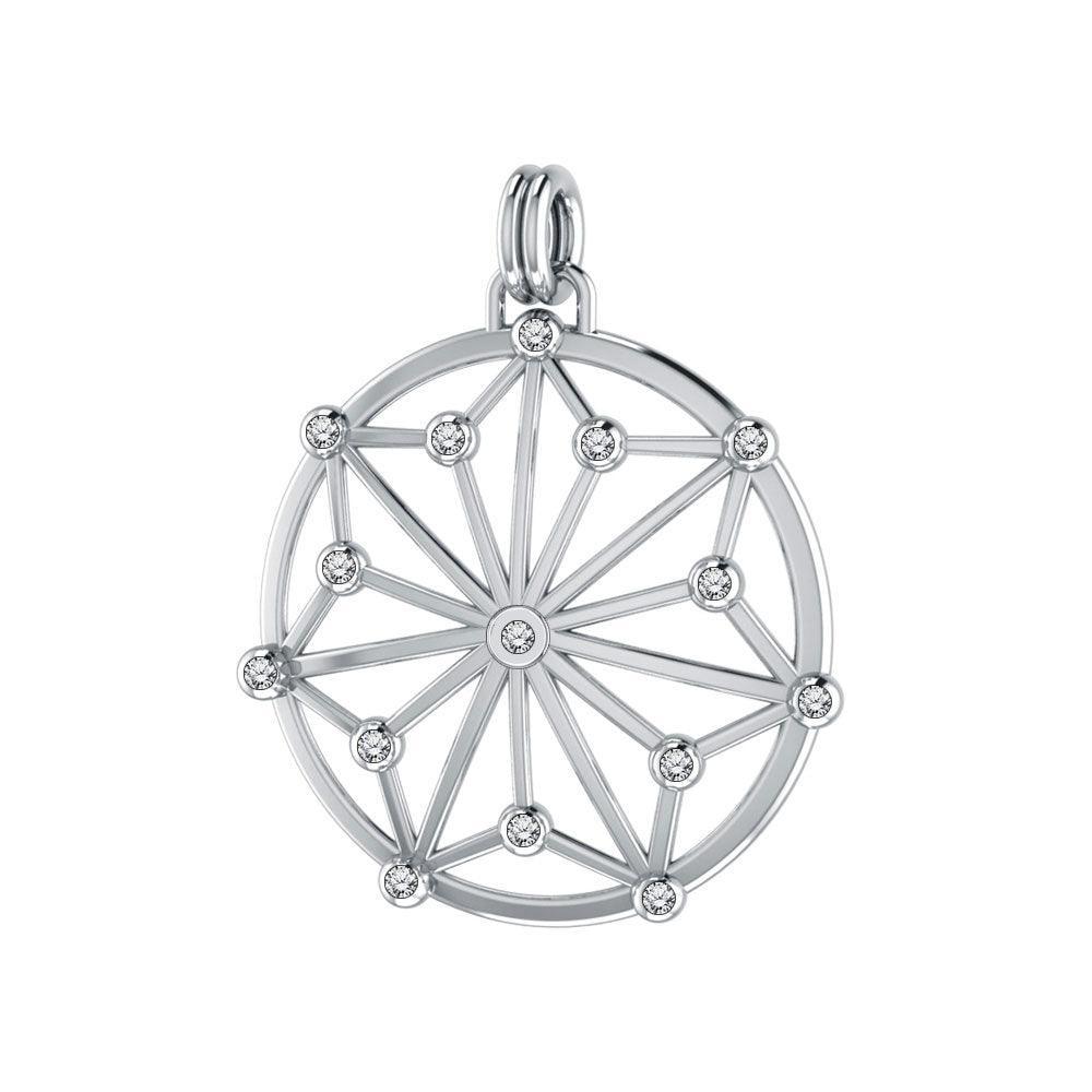 Round Tetragram Energy Symbol Silver Pendant With Gemstones TPD3308 - peterstone.dropshipping