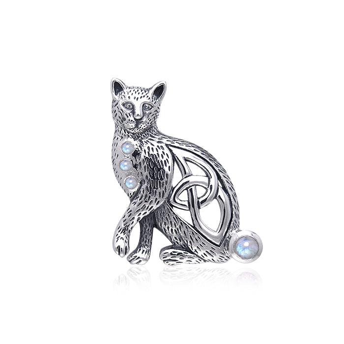 Celtic Cat Sterling Silver Pendant with Gemstone TPD332
