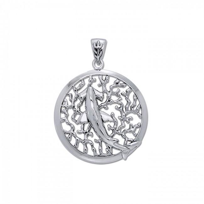 Mighty Hammerhead Shark on the Reef ~ Sterling Silver Jewelry Pendant TPD3405
